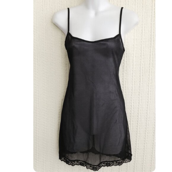 Victoria's Secret Other - Victoria’s Secret Sheer Black Lace Trim Slip Dress Lingerie Women's Size Medium
